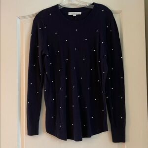 LOFT Dark Blue Top with White Embellishments
